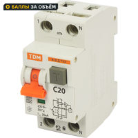 Дифференциальный автомат Tdm Electric АВДТ-63 1P N C20 A 30 мА 6 кА A SQ0202-0003
