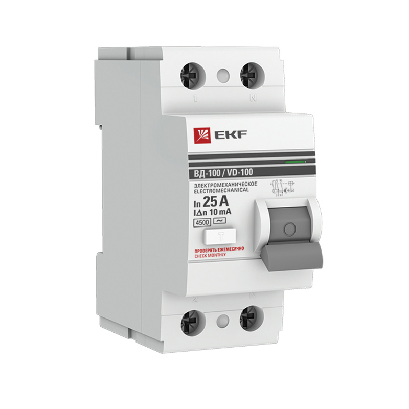 УЗО EKF PROxima ВД-100 2P 25 A 10 мА 4.5 кА AC elcb-2-25-10-em-pro