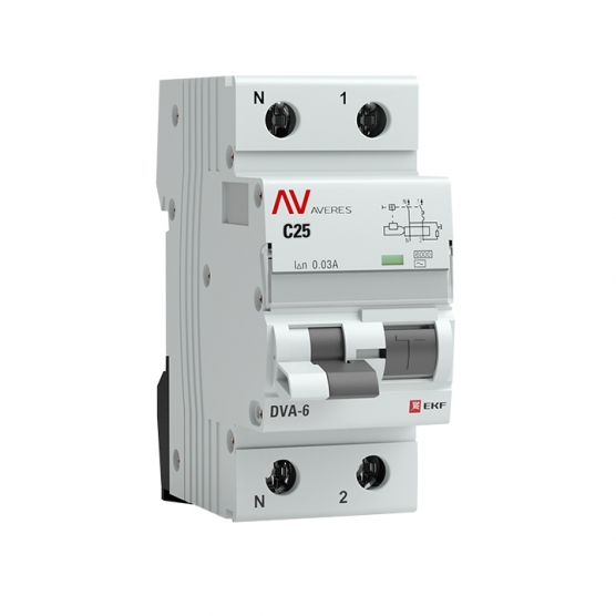 Дифференциальный автомат DVA-6 1P+N 25А (C)  30мА (AC) 6кА EKF AVERES